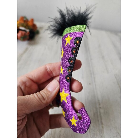 Pier 1 Witch boot shoe Halloween glitter ornament star feather Xmas tree unique - Picture 3 of 8